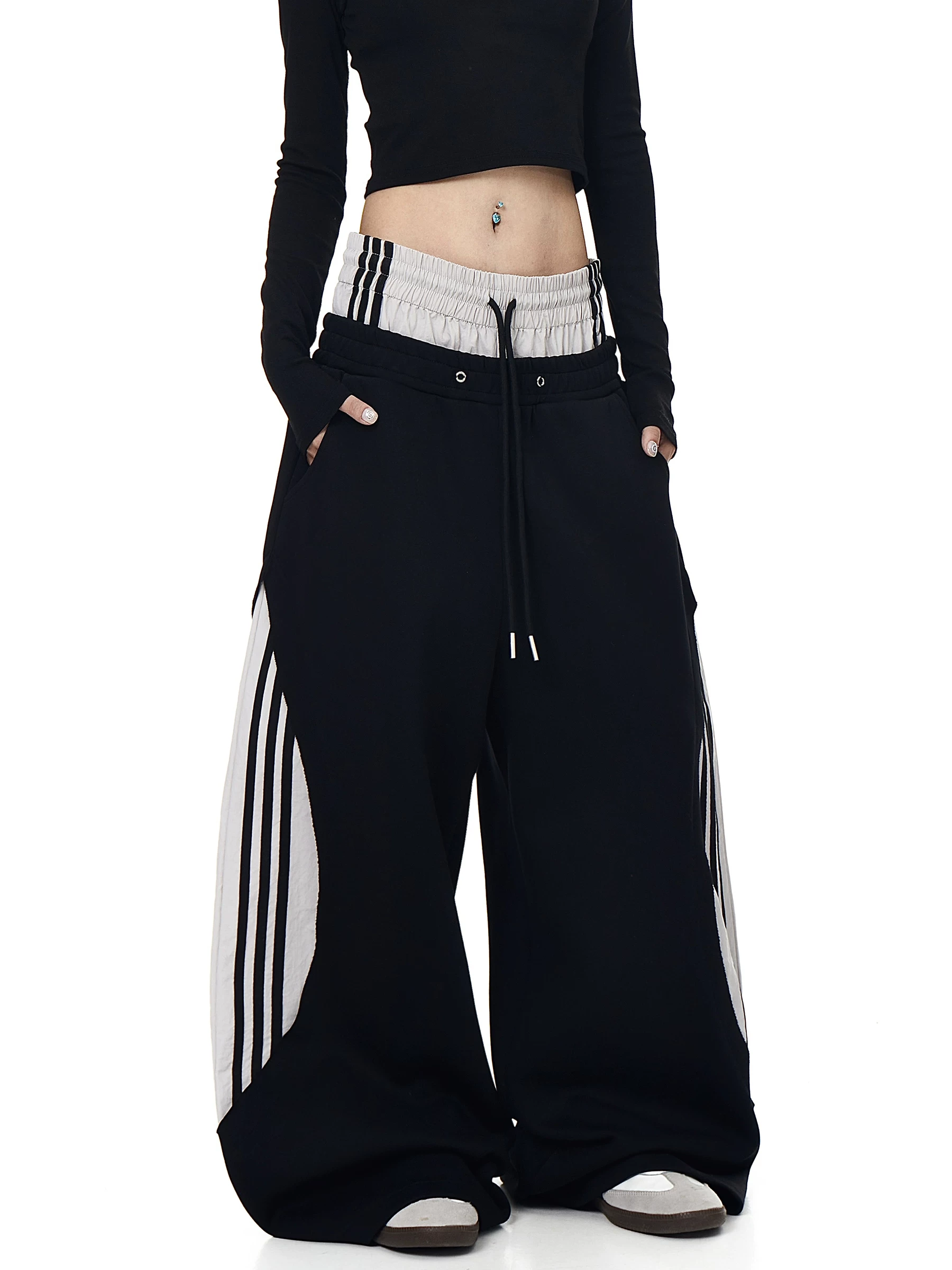Enhypen Jay Inspired Deconstructed Double Waistband Three-Stripe Sweatpants