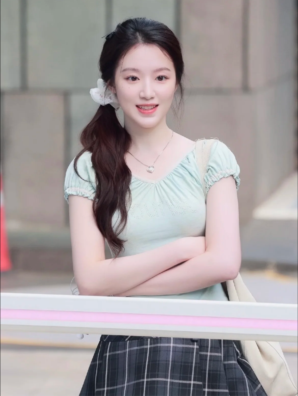 IDLE Miyeon&Shuhua Inspired Mint Map Rhinestone Open Back Puff Sleeve Tee
