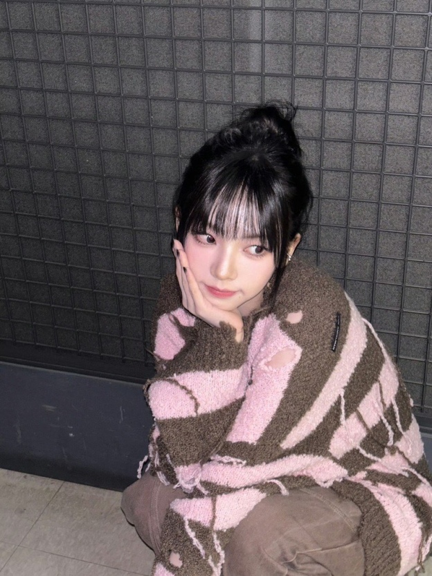 Aespa Karina Inspired Pink-Brown Striped Sweater