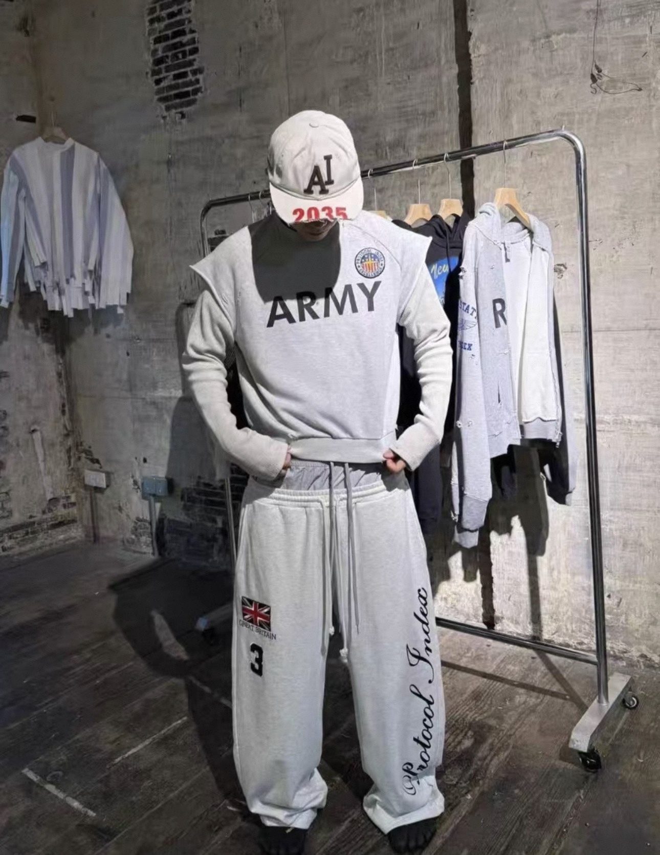 Cortis Keonho inspired protocol index Fake Three-Waist Loose-Fit Flag Embroidery Pants