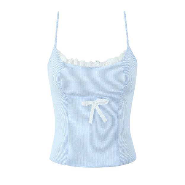 Lace Striped Slim Camisole Short Skirt Set-Outfitidea For Blinks BLACKPINK-Inspired Fashion