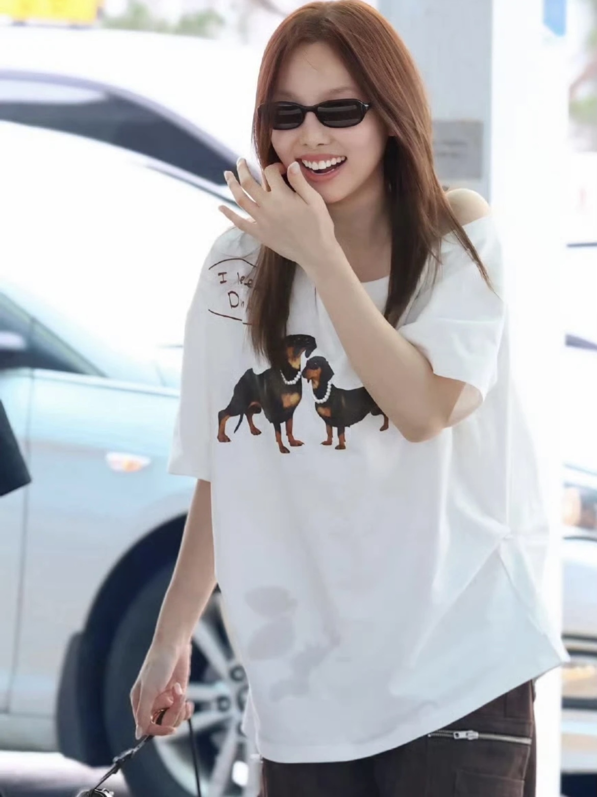 TWICE Nayeon Inspired Off Shoulder Dachshund Graphic Tee