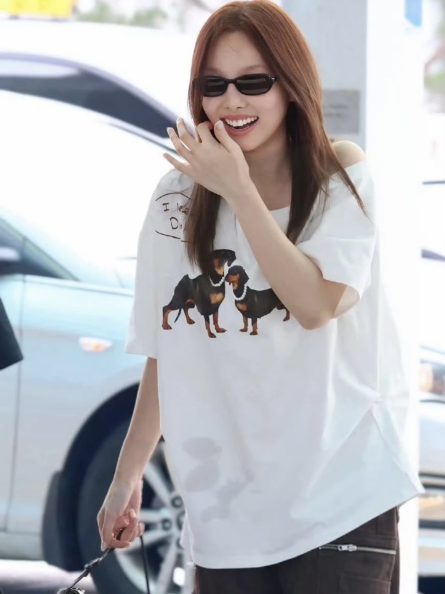 TWICE Nayeon Inspired Off Shoulder Dachshund Graphic Tee