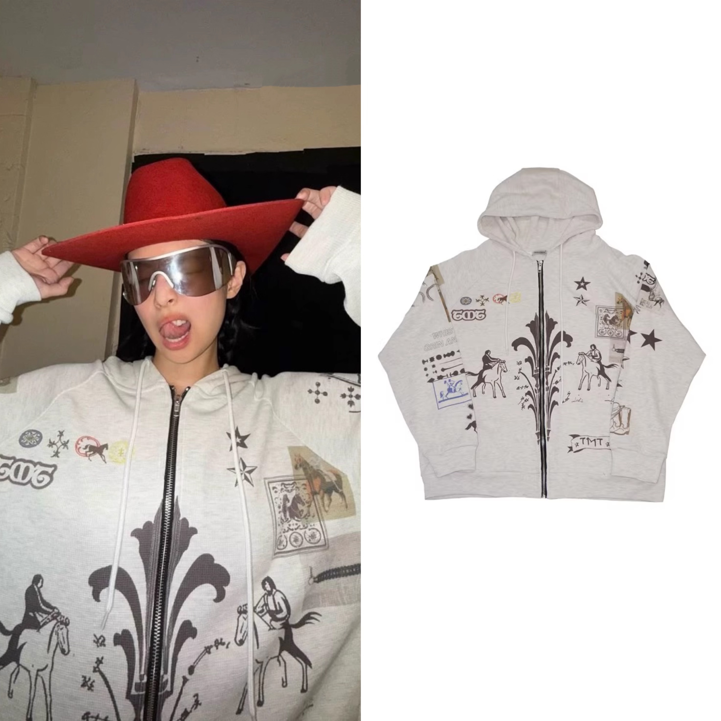 Blackpink Jennie Inspired Graffiti Print Hoodie Jacket