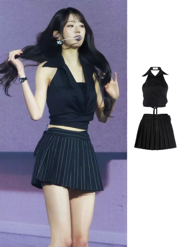 IVE Wonyoung-Striped Vest Skirt Suit Set