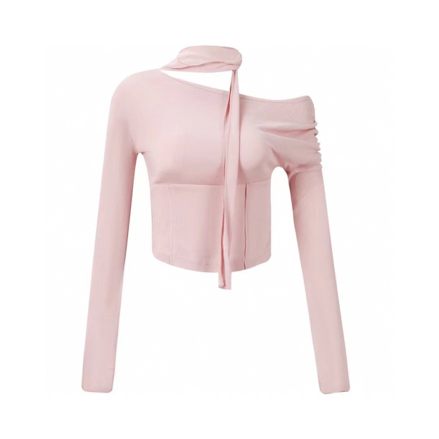 Slant Shoulder Neck Slimming Long Sleeve Top-Straykids concert outfitidea for STAY