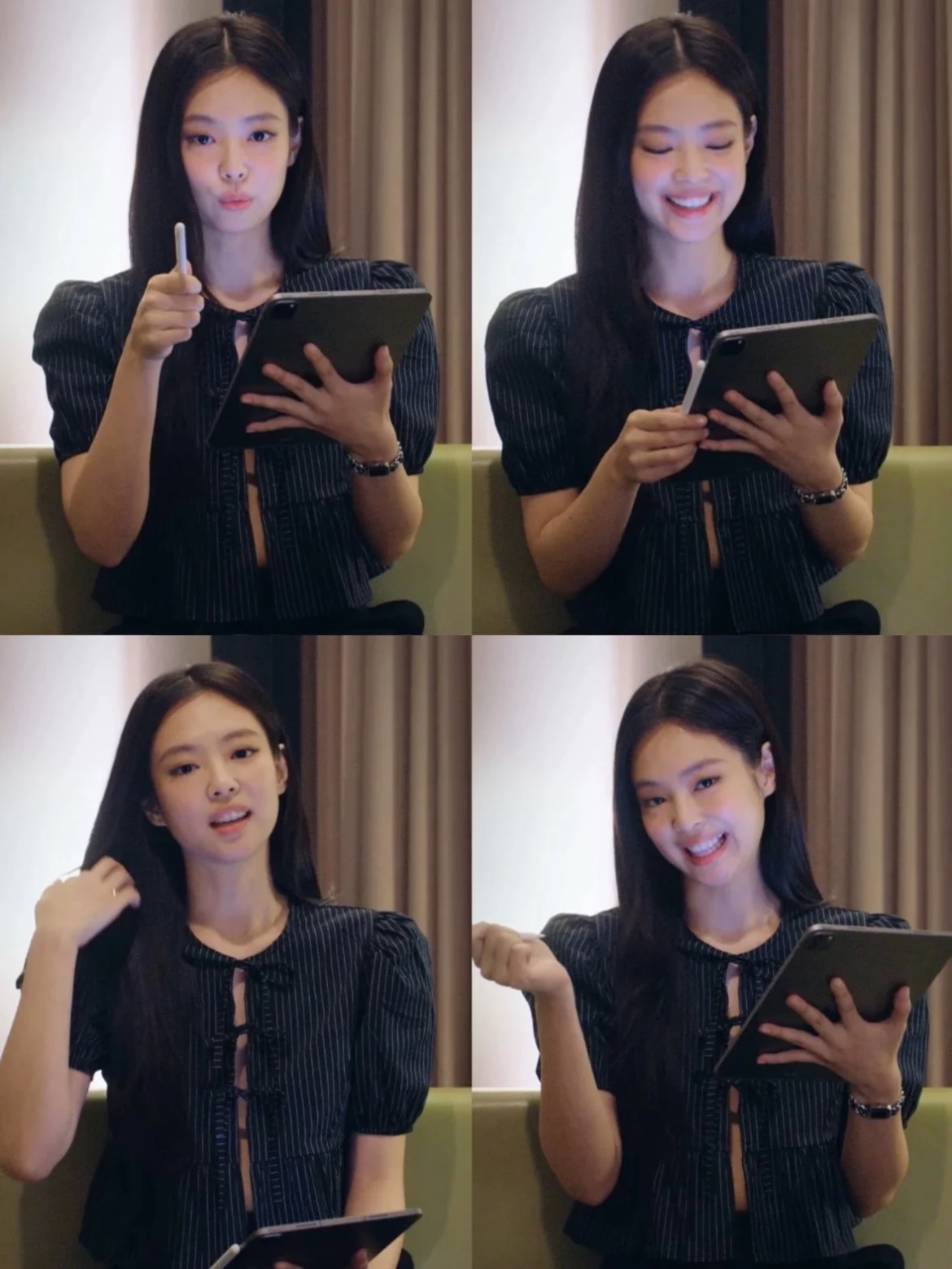 Blackpink Jennie Striped Puff Short Sleeve Top Skirt Set