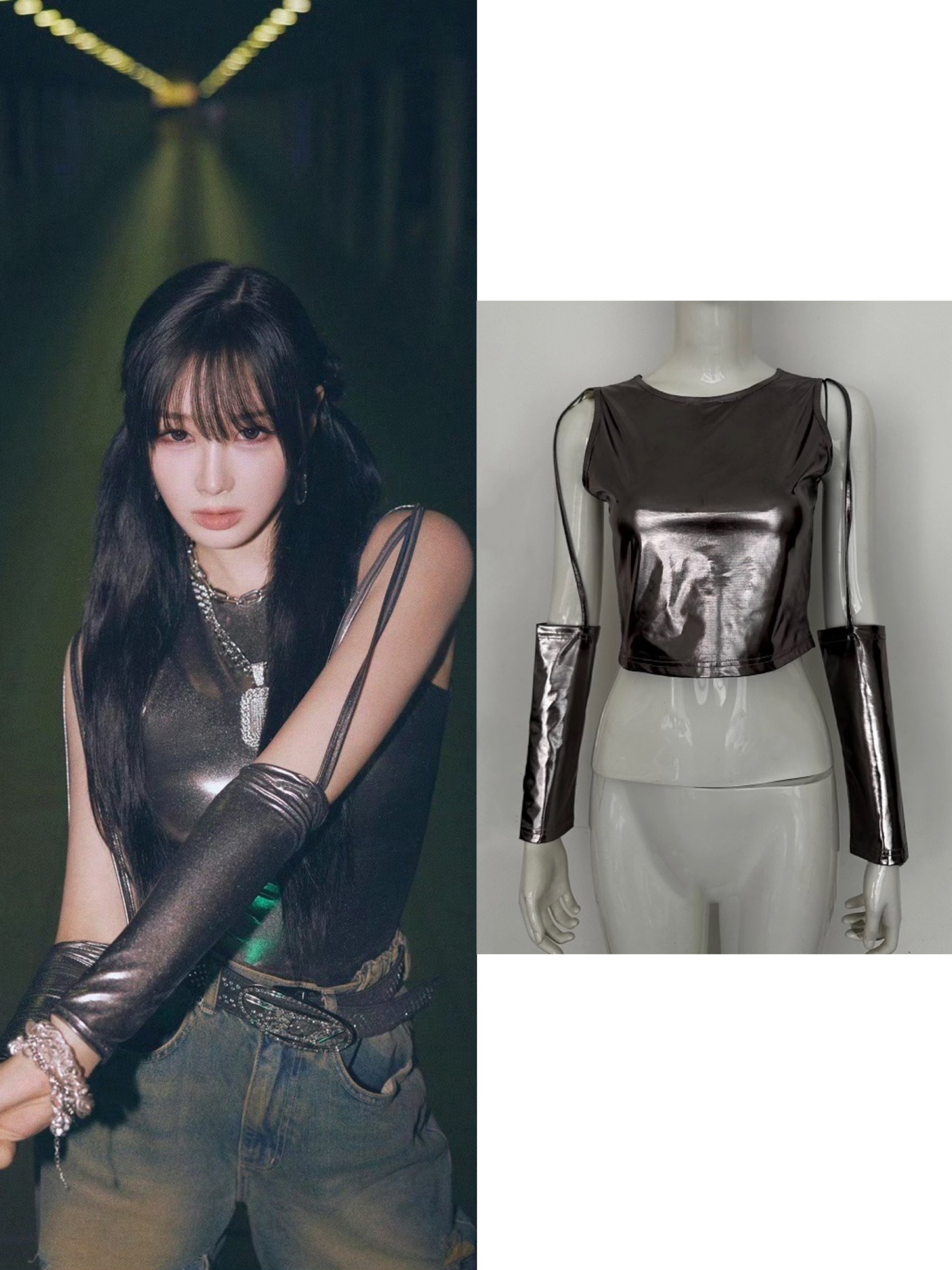 Aespa Inspired Silver Crop Top - Supernova Stage Outfit