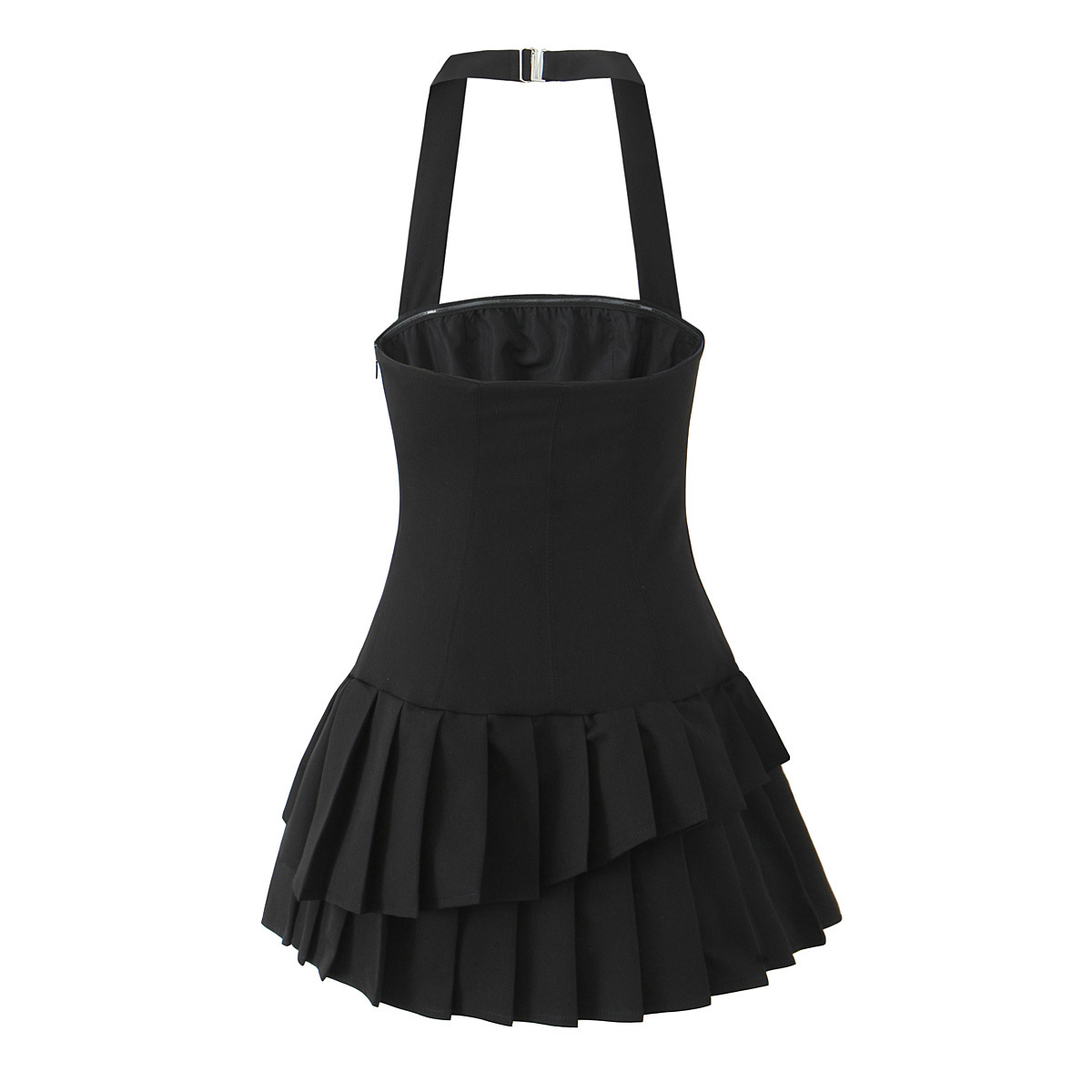 Hanging Neck Sleeveless Backless Pleated Dress-Outfitidea For Blinks BLACKPINK-Inspired Fashion
