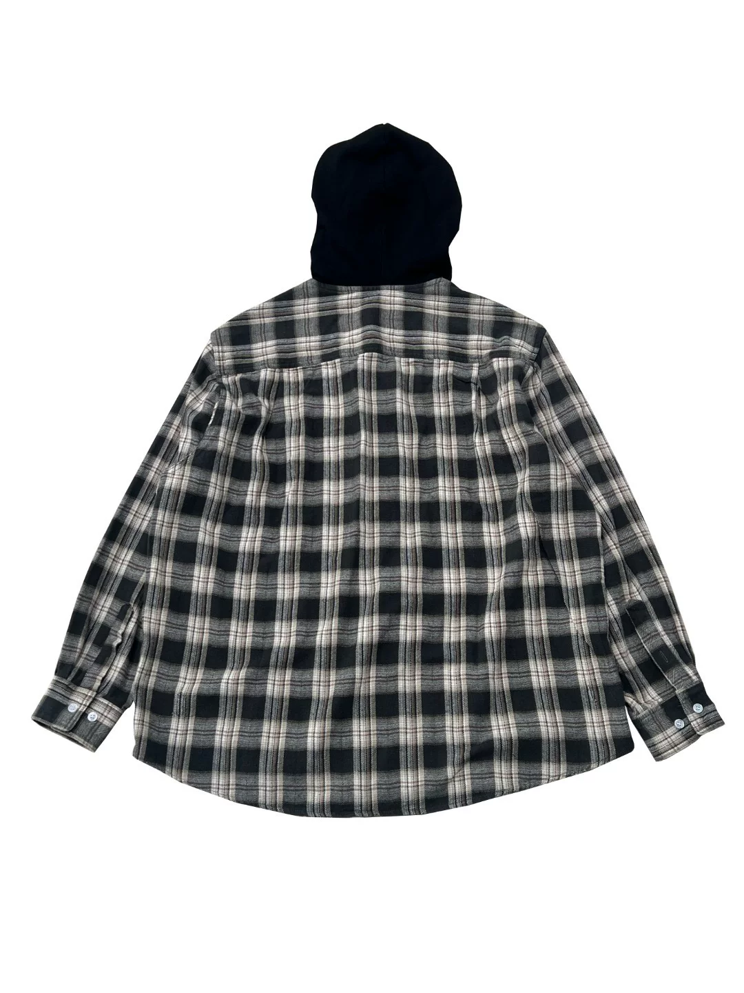 Cotris Martin Inspired Oversized Hooded Plaid Button-Down Shirt