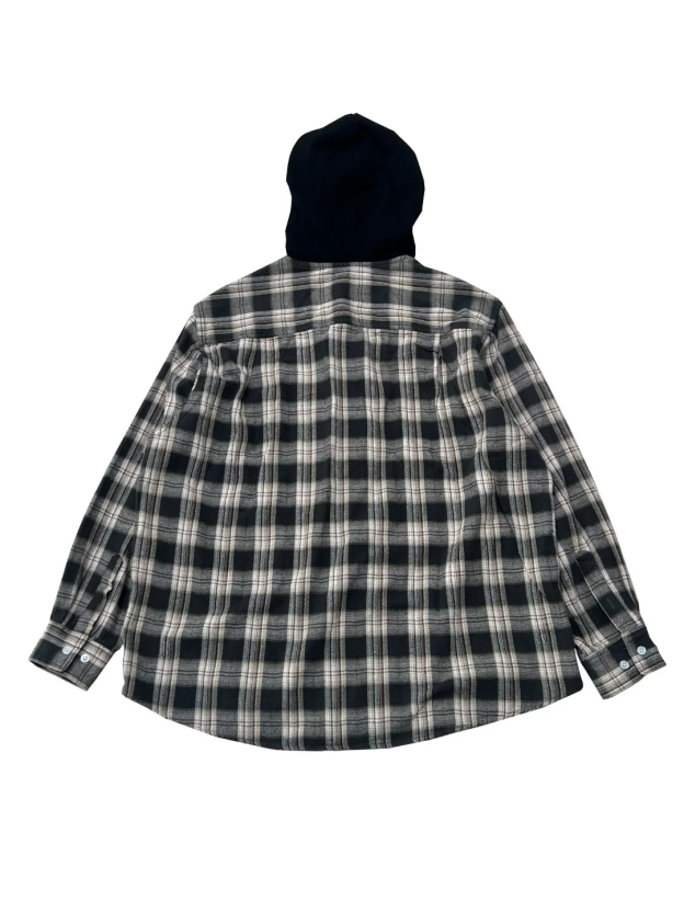 Cotris Martin Inspired Oversized Hooded Plaid Button-Down Shirt