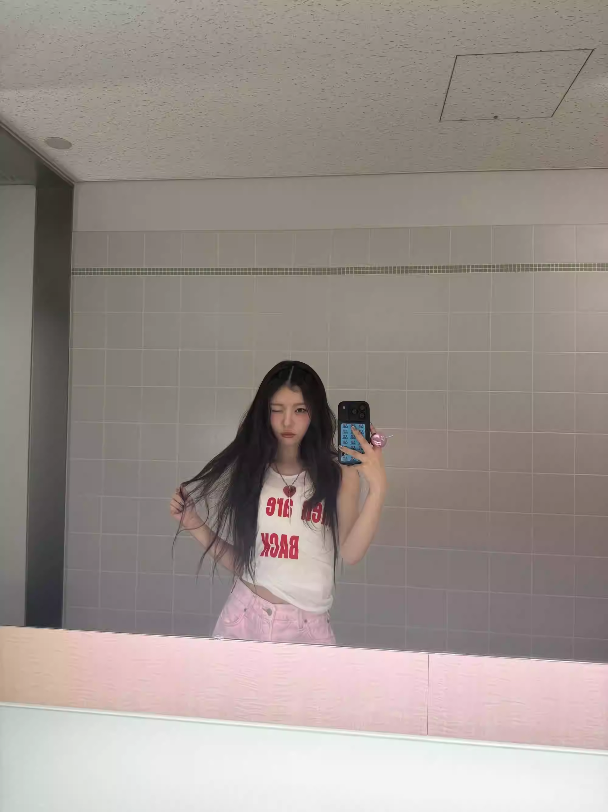 ILLIT Moka Stage Outfit Inspired Slogan Print Crop Tank Top