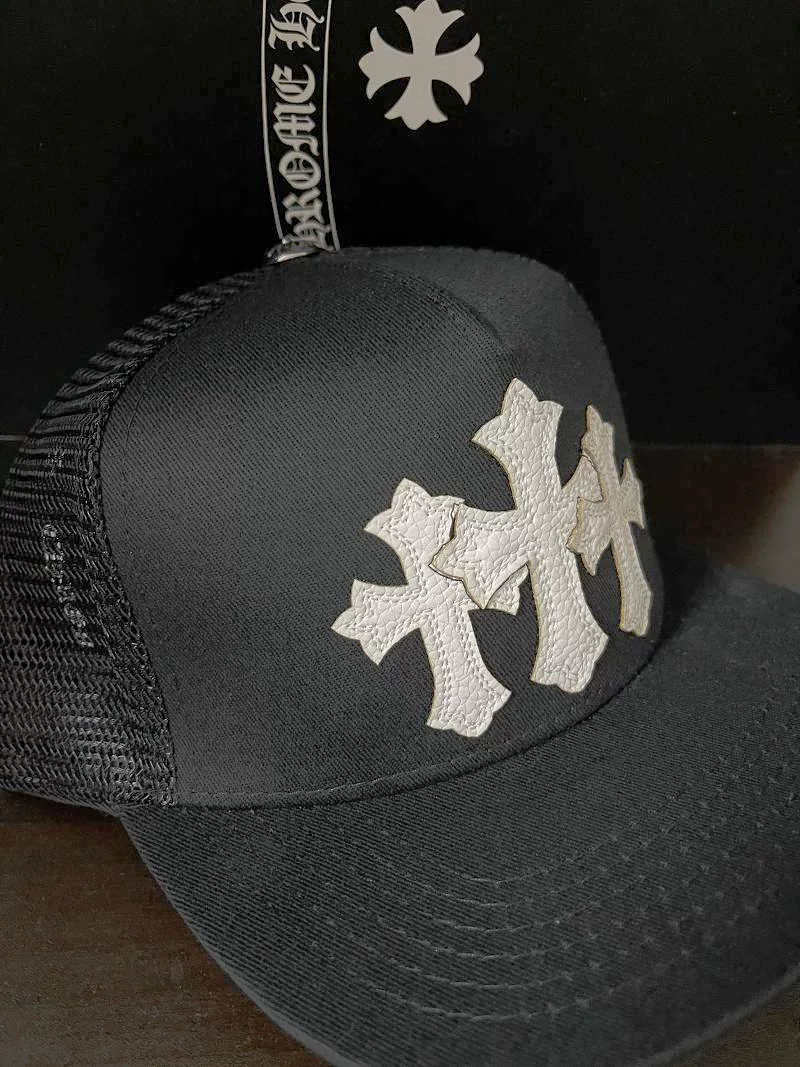 Ateez Wooyoung Inspired Chrome Hearts Style Triple Cross Trucker Cap Hat