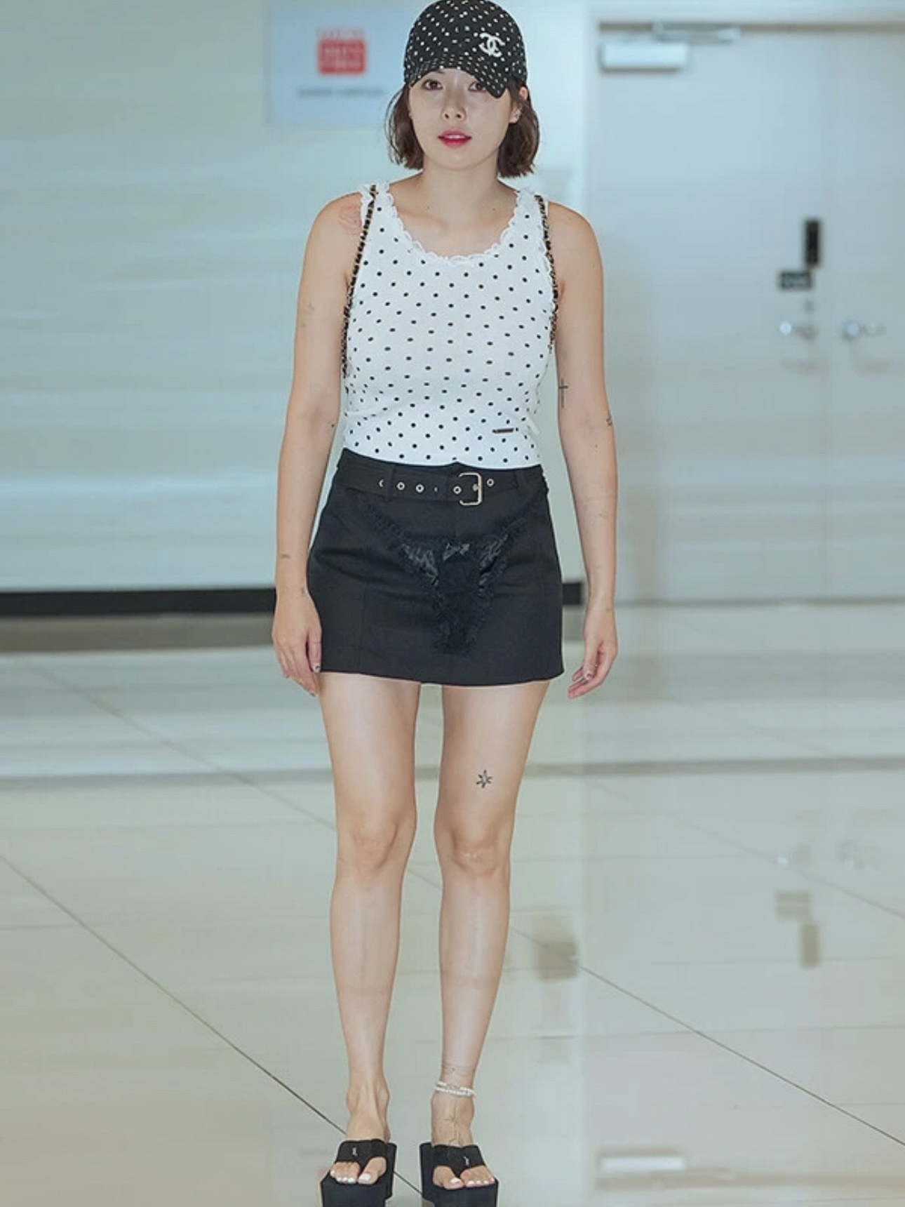 Red Velvet Wendy & IVE Liz Inspired Lace Trim Dot Print Slim Tank