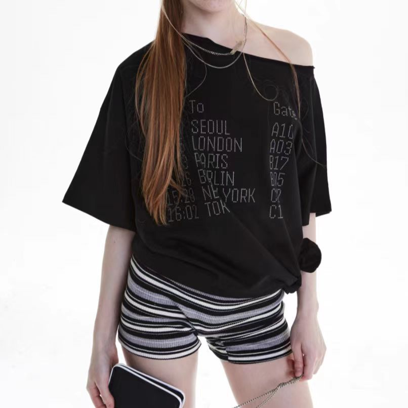 Aespa Winter Inspired Sparkle Letter Off-Shoulder Tee