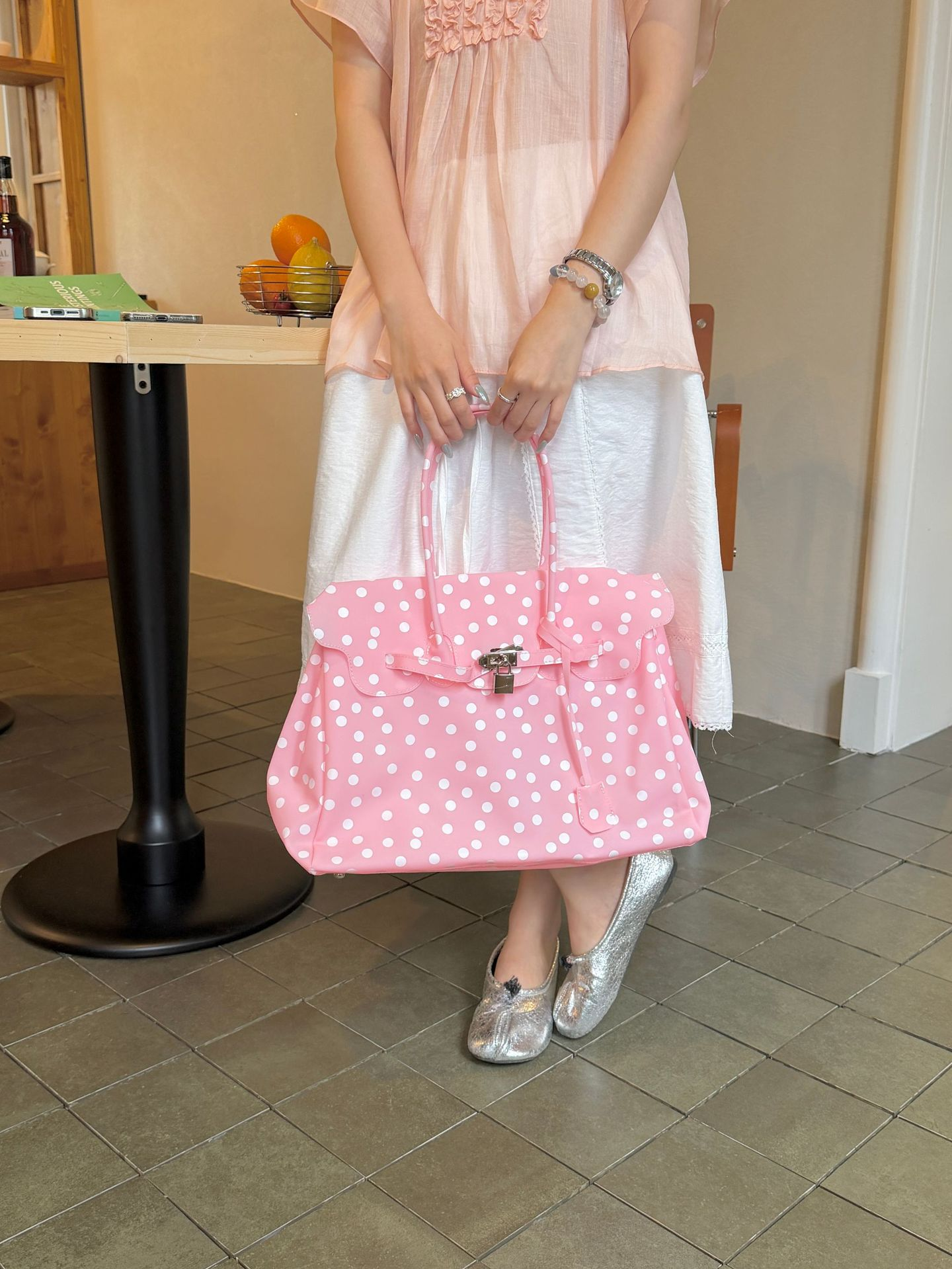 Pink Polka Dot TPU Jelly Tote Bag jellyfirkin bag-jelly bag
