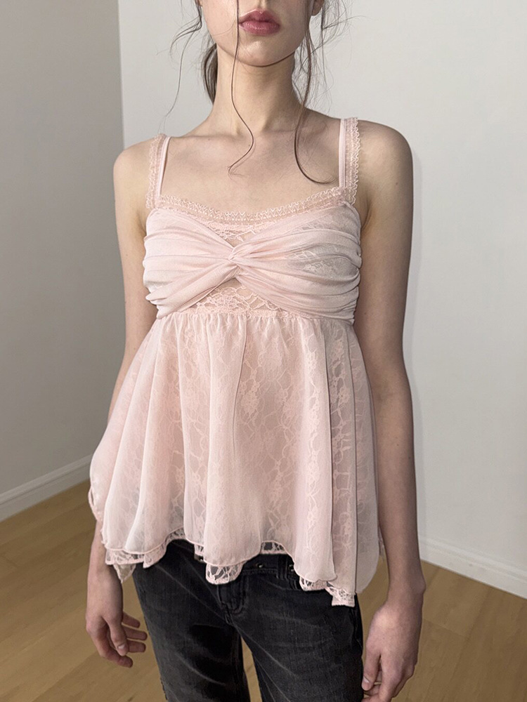 Aespa Karina Inspired Twisted Lace Camisole Top