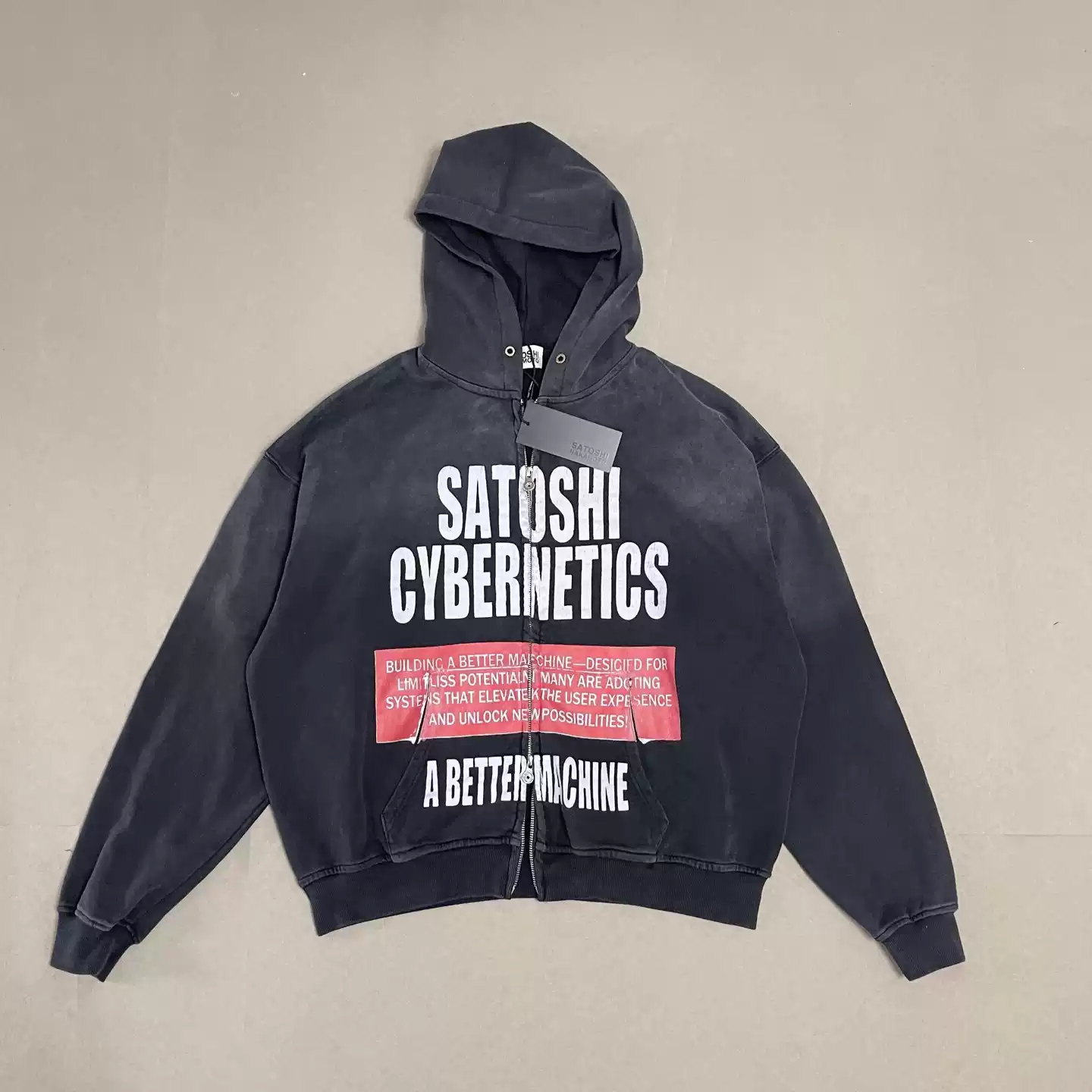 Enhypen Jay Inspired Satoshi Cybernetics Washed Black Zip Up Hoodie 