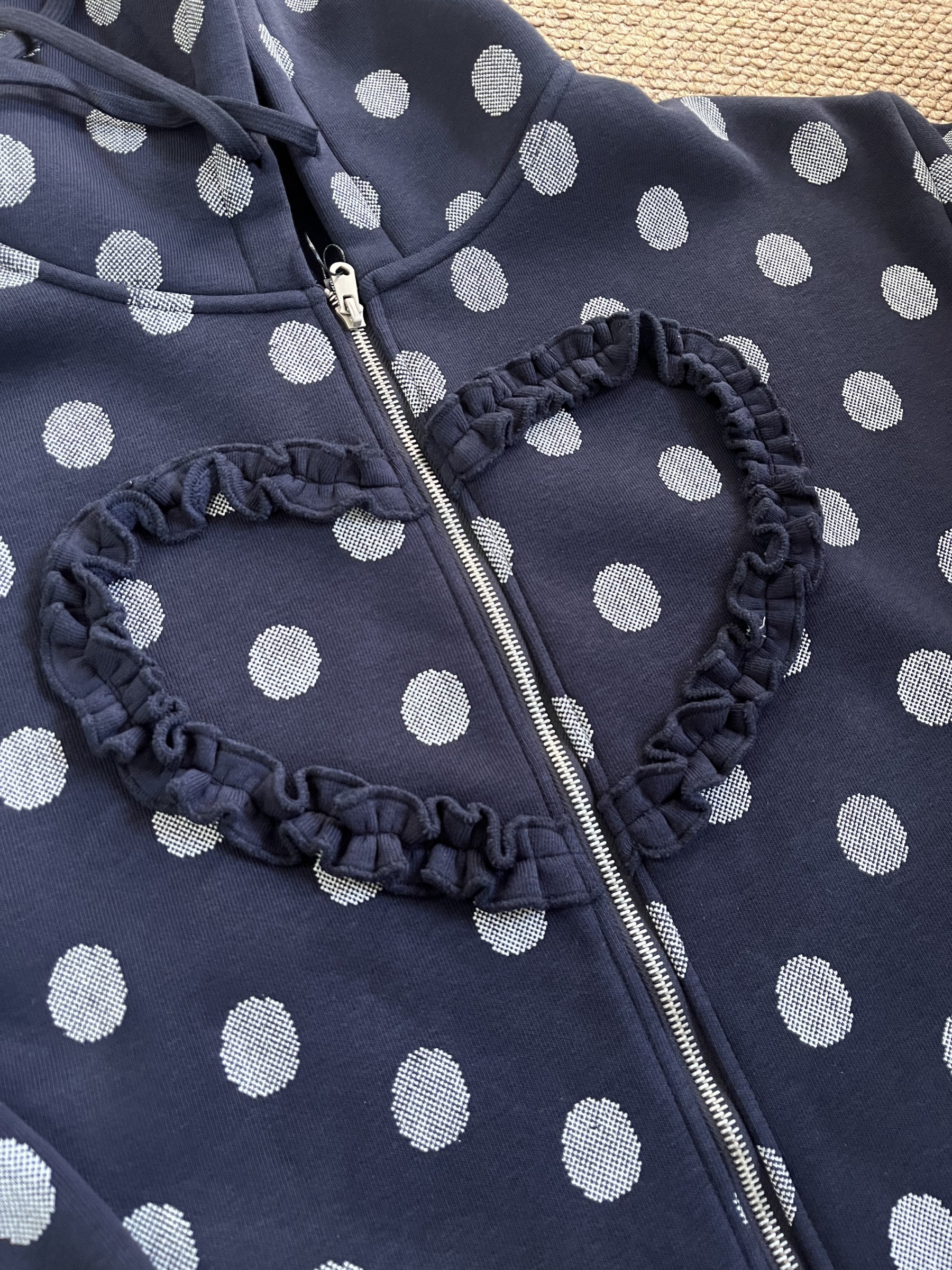 IVE REI Heart Shaped Ruffled Polka dot Zip up Hoodie