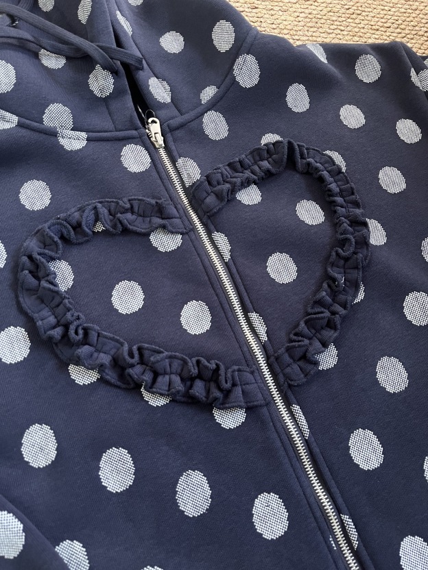 IVE REI Heart Shaped Ruffled Polka dot Zip up Hoodie