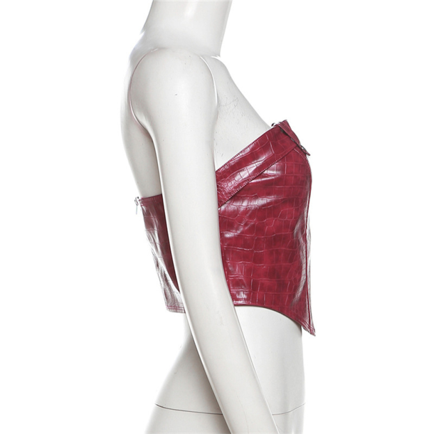 Snake Print Leather Buckle Tube Top -Straykids concert outfitidea for STAY