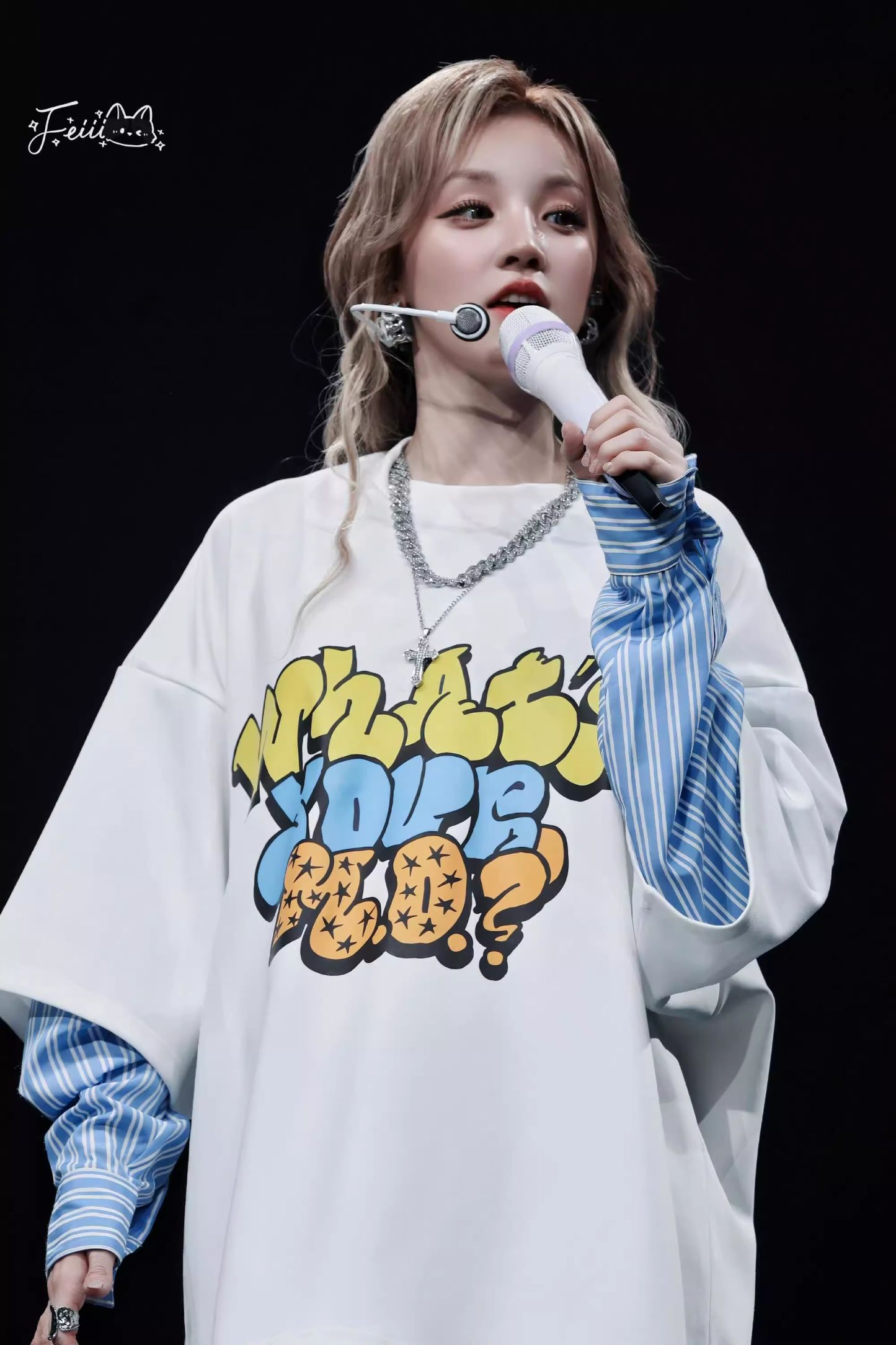 I-DLE Yuqi Oneclap Stage Inspired Oversize Fake Two-piece T-shirt