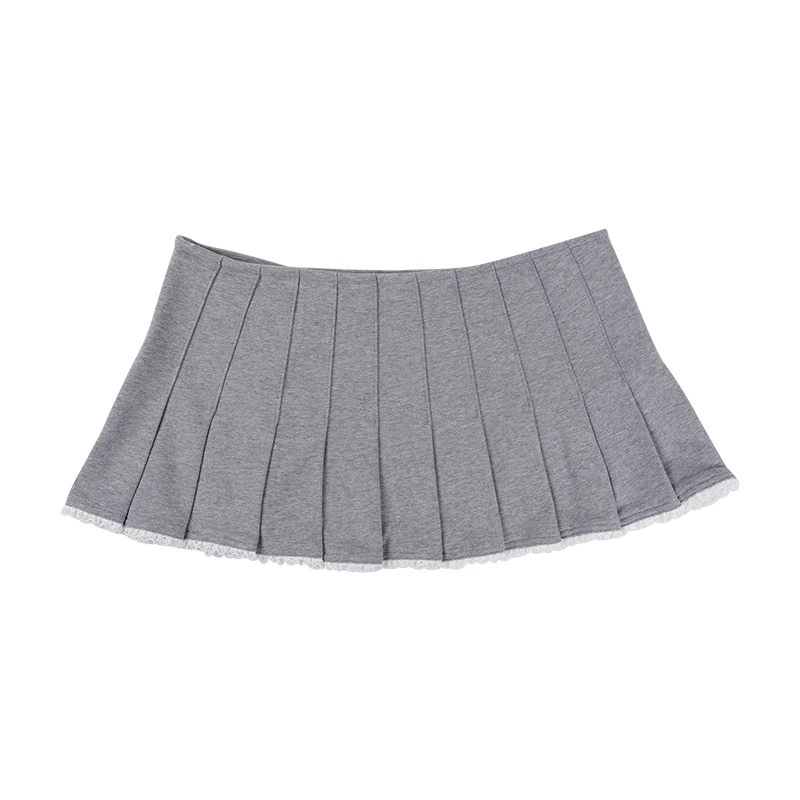 Red Velvet Joy Grey Lace Trimmed Pleated Mini Skirt