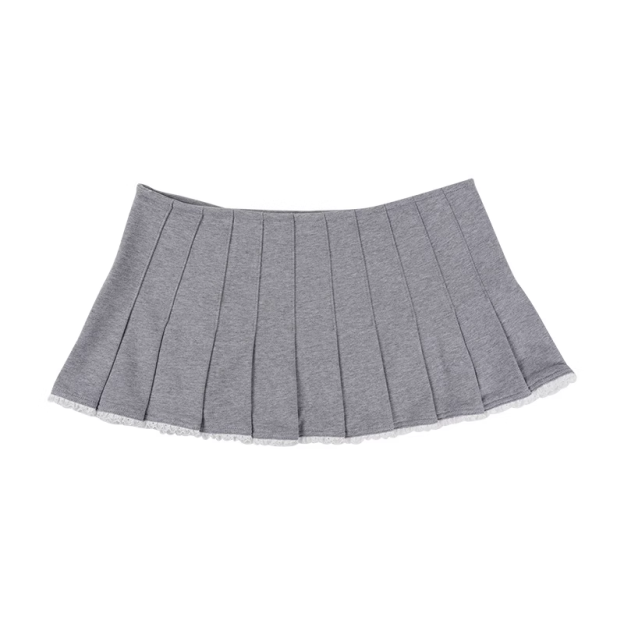 Red Velvet Joy Grey Lace Trimmed Pleated Mini Skirt