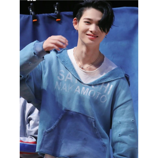 Enhypen Ni-ki Inspired Satoshi Distressed Blue Patchwork Hoodie-niki