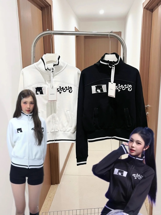 Hearts2hearts Focus Inspired Cropped Anime Graphic Zip-Up Jacket