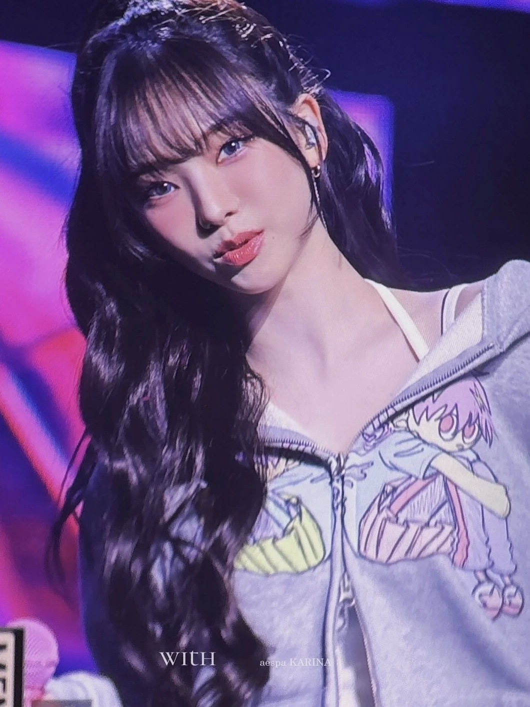 Aespa Karina Inspired Cartoon Anime Zip-Up Hoodie