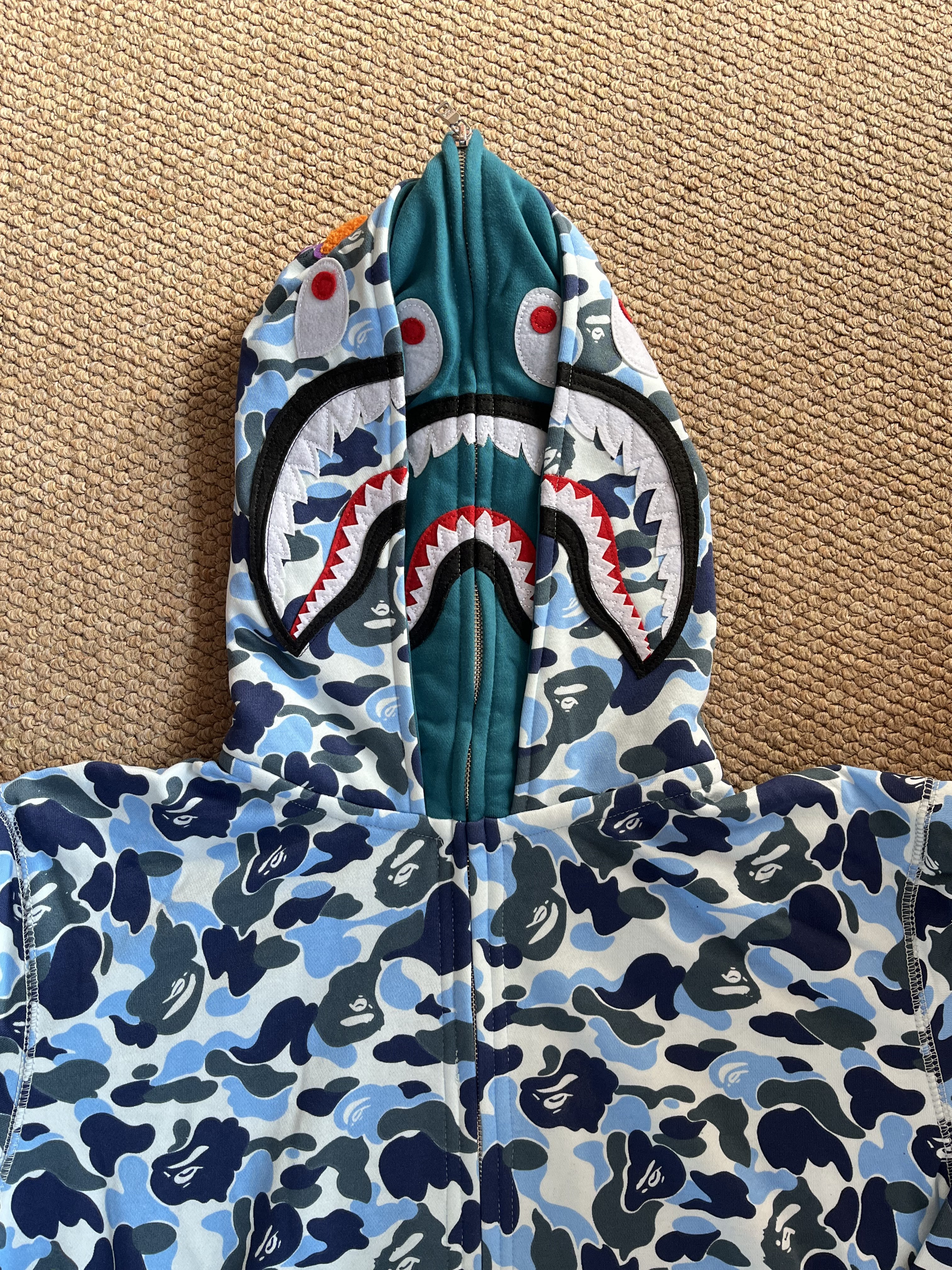 Enhypen Sunoo&ZB1 Yujin&Louis Inspired BAPE Blue Camo Shark Full Zip Hoodie 