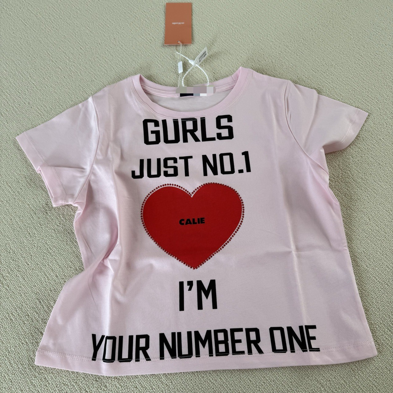 Aespa Karina Inspired GURLS JUST NO.1 Heart Print Short Sleeve Tee