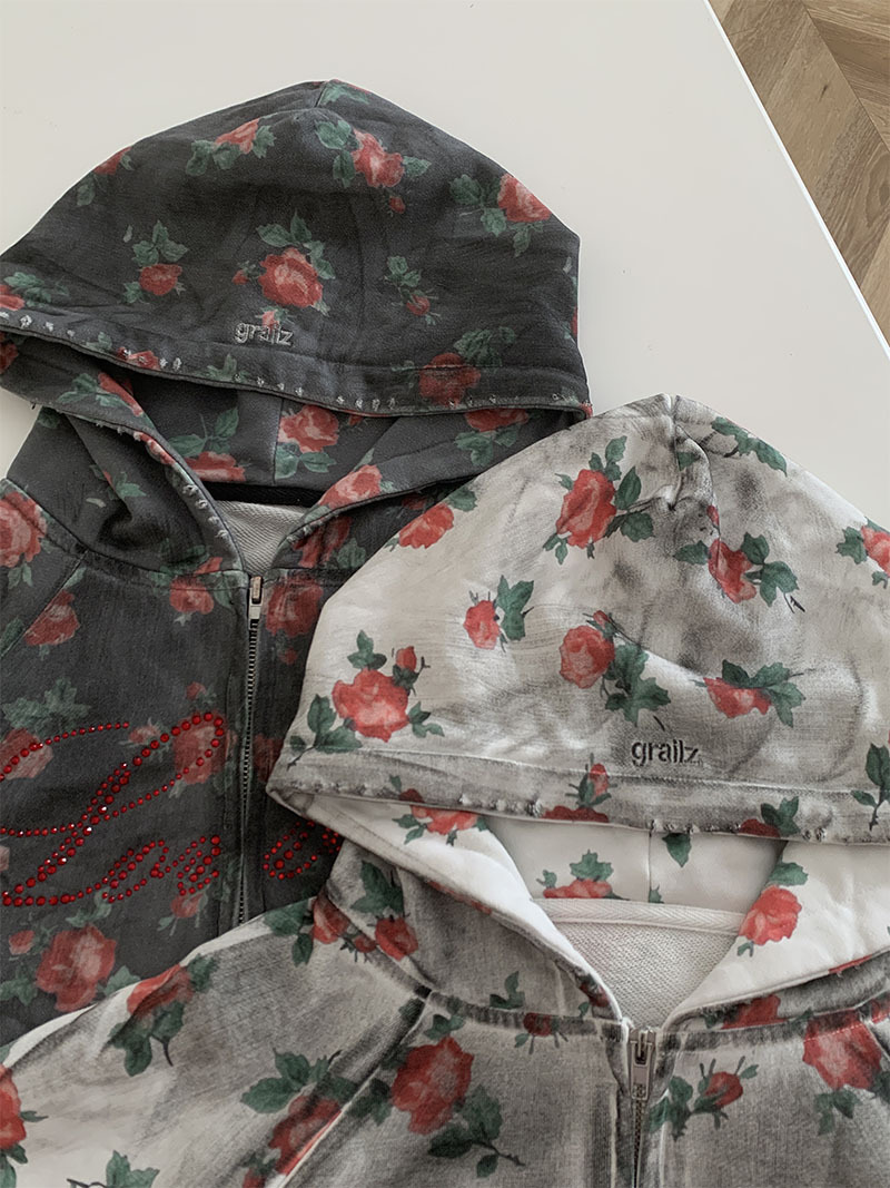 IVE Rei Inspired Rose Floral Lovely Letter Zip-Up Hoodie