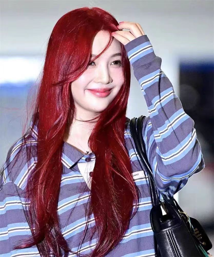 IVE Yujin&Red Velvet Joy Inspired Striped Color-Block Polo Collar Long Sleeve T-Shirt