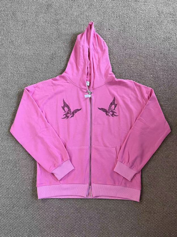 Aespa Pink hoodie Diamond Embellished inspired Oversized Sweatshirt-AESPA