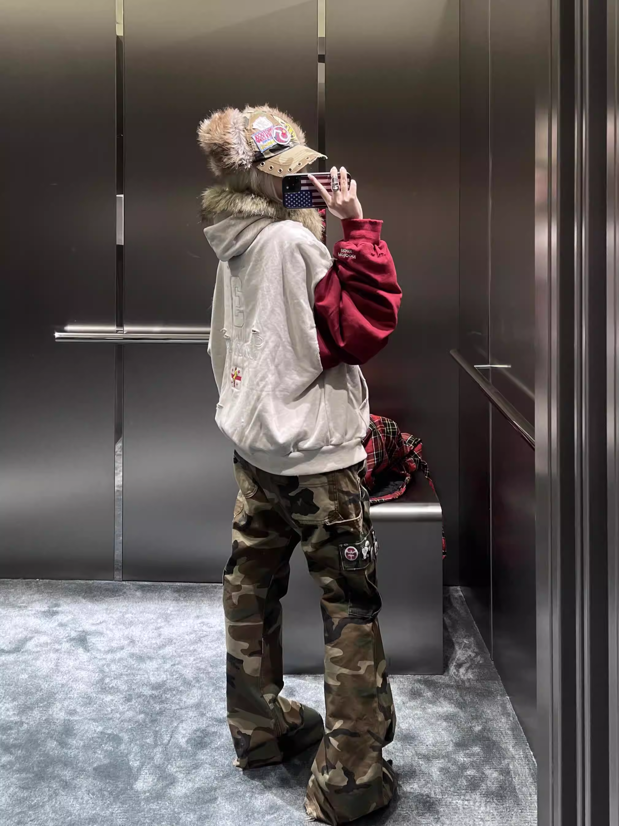 Aespa Ningning Inspired Fur Collar Horse Embroidered Zip-Up Hoodie