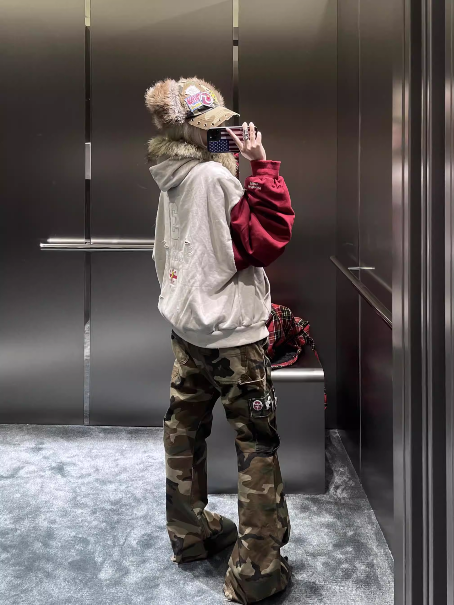 Aespa Ningning Inspired Fur Collar Horse Embroidered Zip-Up Hoodie