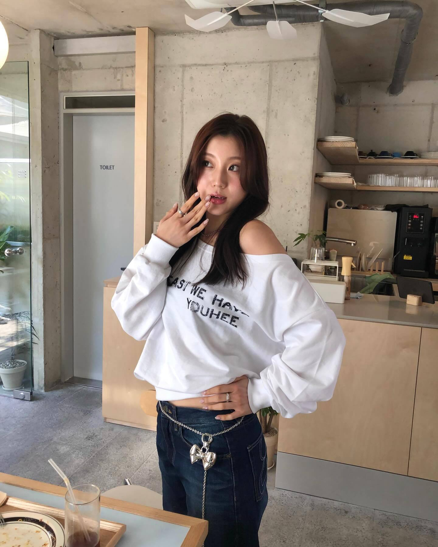 Red Velvet Joy Asymmetrical Off Shoulder Long Sleeve Sweatshirt