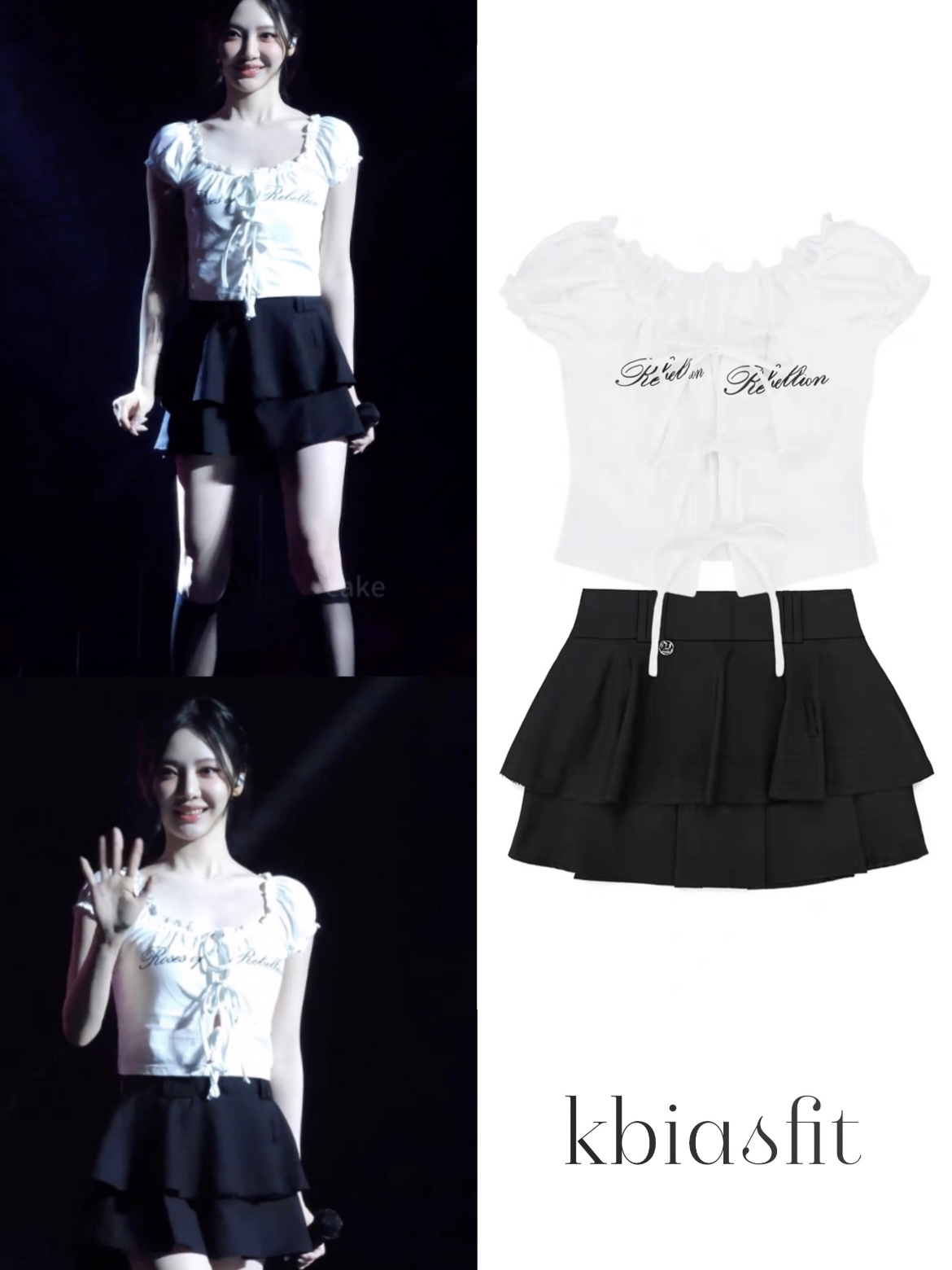 Aespa Ningning Inspired Ruffled Tie-Front Top & Flounced Mini Skirt