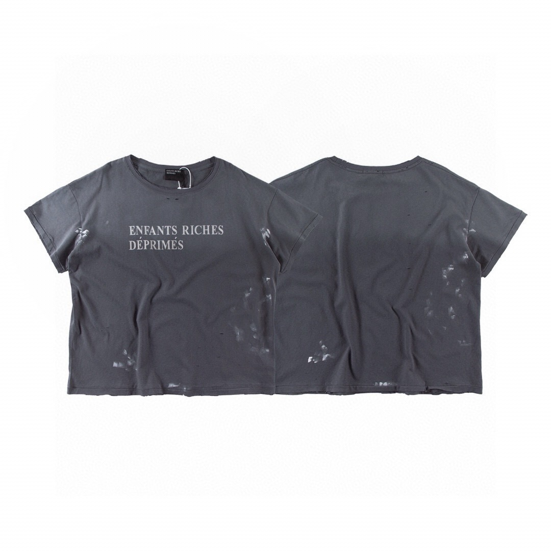 Distressed Washed Grey Keywords Short Sleeve T-shirt
