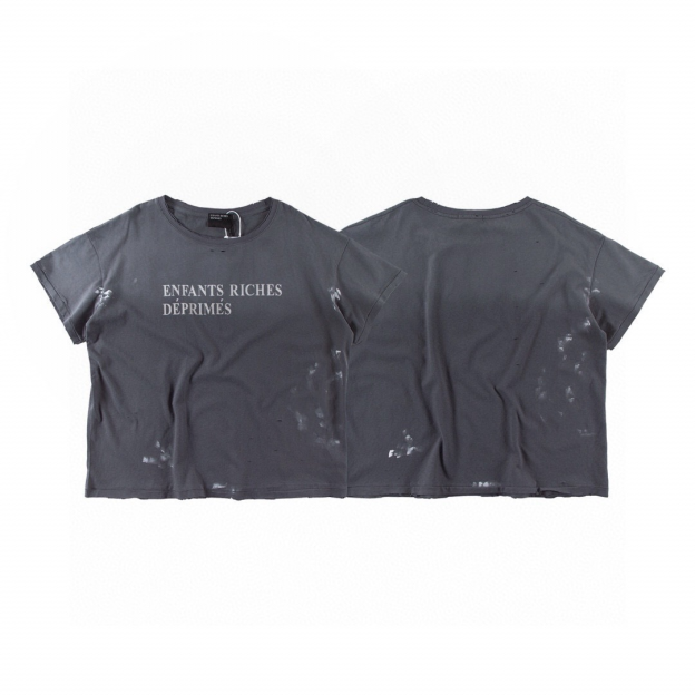 Distressed Washed Grey Keywords Short Sleeve T-shirt