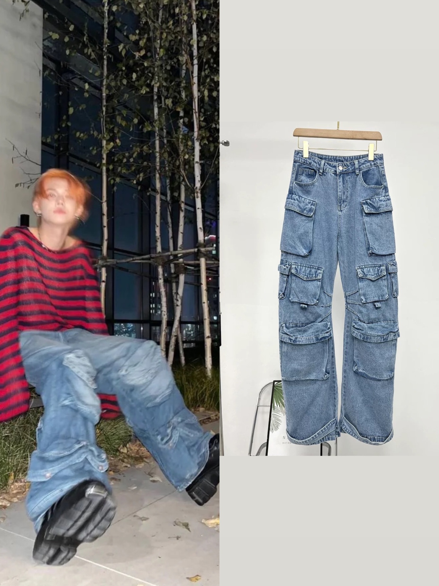 TXT Yeonjun Washed Multiple Pockets Denim pants
