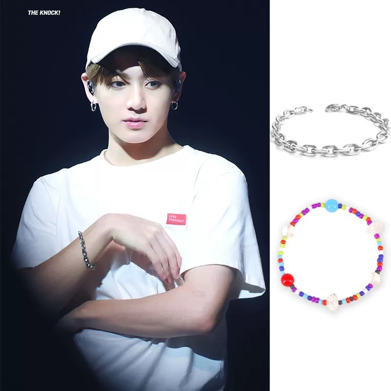 BTS Jungkook Inspired Colorful Transparent Bead Titanium Steel Bracelet Set
