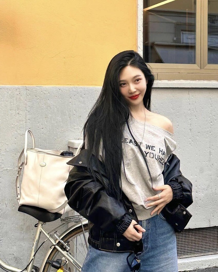 Red Velvet Joy Asymmetrical Off Shoulder Long Sleeve Sweatshirt