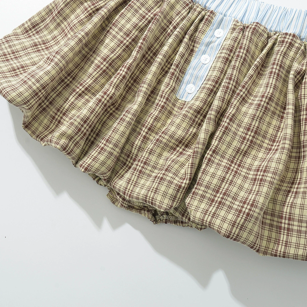 Clashing Color Elastic Waist Bubble Shorts Skirt-Blackpink Jennie