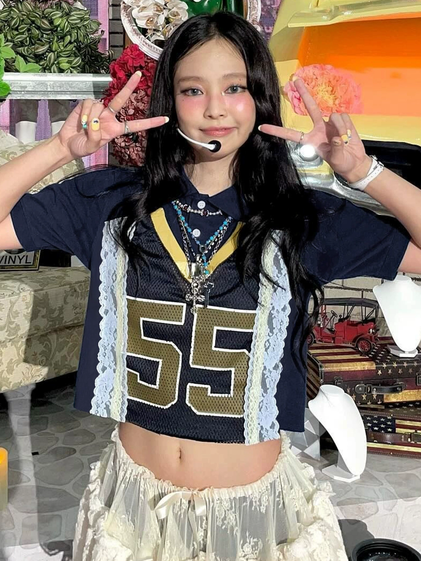 Patchwork Printed Short Sleeve T-Shirt-Blackpink Jennie