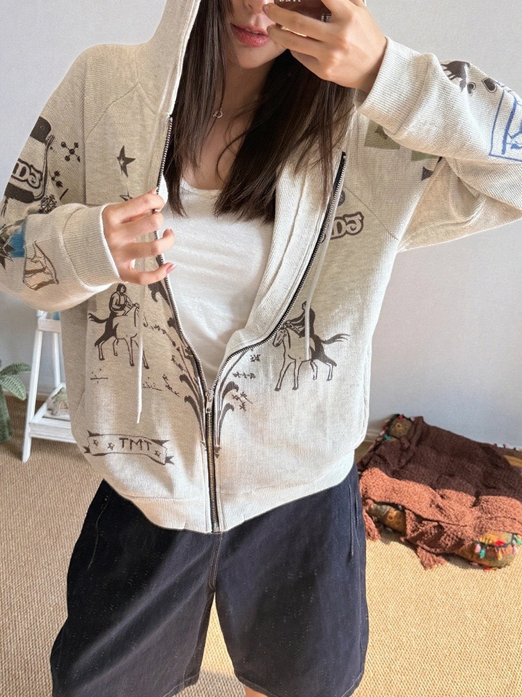 Blackpink Jennie Inspired Horse Graffiti Print Hoodie Jacket