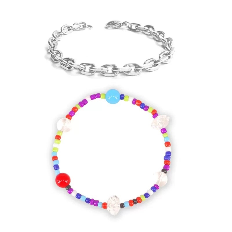 BTS Jungkook Inspired Colorful Transparent Bead Titanium Steel Bracelet Set