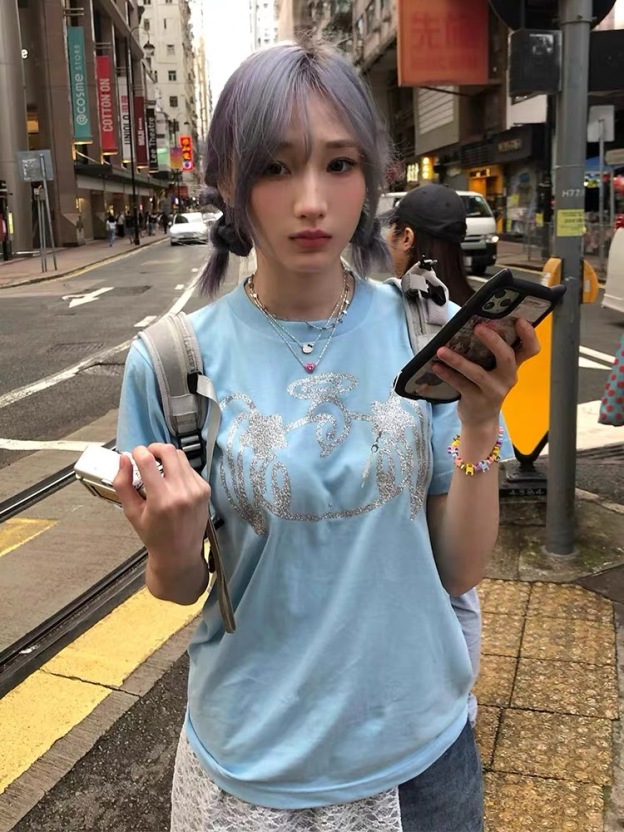 Newjeans Haerin Inspired  Glittery Angel Blue T-Shirt - NJZ